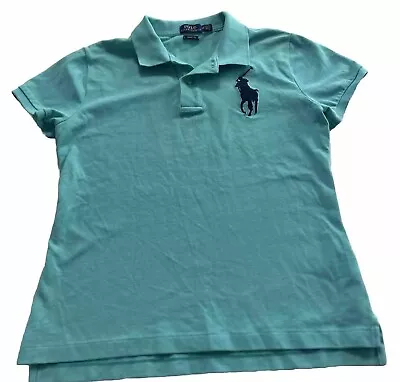Ralph Lauren Polo Shirt Big Pony Women's Medium Skinny Fit Short Sleeve Teal • $19.99