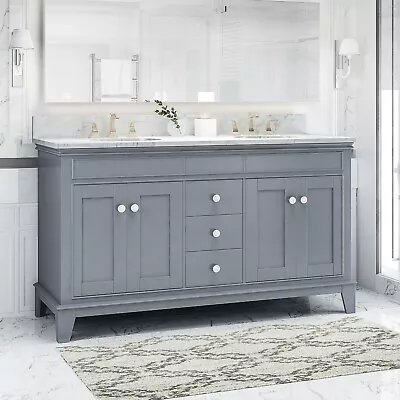 Feldspar Contemporary 60  Wood Double Sink Bathroom Vanity W/ Marble Counter Top • $1267.54