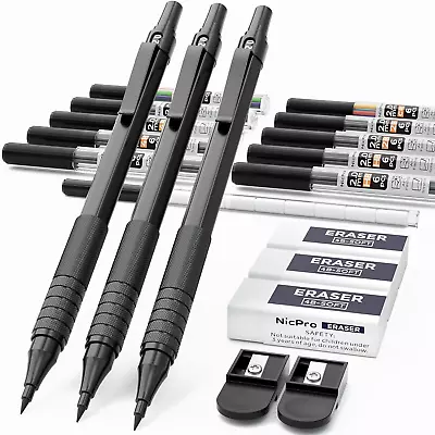 Nicpro Black Metal 2.0 Mechanical Pencil Set With Case 3 PCS Drafting Lead With • $21.83