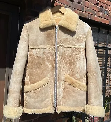 Vintage 1970s Schott Bros Shearling Sheepskin Heavy Coat Jacket Marked Size 42 • $135