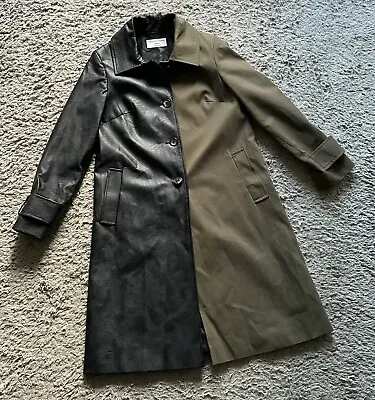 Helene Berman Faux Leather Mix Media Long Swing Mac Trench Coat Size Uk 10 New • $63.15