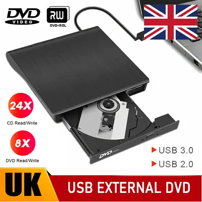 £14.79 • Buy USB External DVD RW Drive CD DVD Rewriter Burner Reader For Laptop PC Windows 10