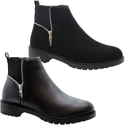 £16.16 • Buy Womens Ankle Chelsea Boots Ladies Zip Block Heels Flats Work Slip On Shoes Size