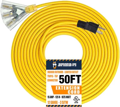 NEW 50 Foot Yellow 3WAY Outdoor Extension Power Cord 3-Outlet 50ft Feet 50' Long • $49.97