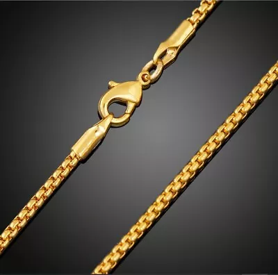 18K Yellow Gold Filled Tarnish-Free 20-32inch 4mm Thick Round Box Chain Necklace • $26.99