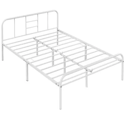 4ft6 Double Bed Strong Metal-Framed Bed With Headboard White Iron Bed Frame • £73.99