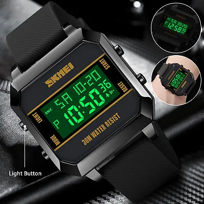 Waterproof Men's Digital Sports Watch LED Screen Large Face Military Wristwatch • $14.98