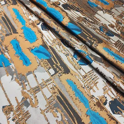 Multicolored Brocade Fabric Sold By The Yard Silver Blue Copper Abstract PATTERN • $21.99