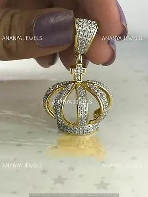 1.40 CT Round Cut Moissanite King Crown Charm Pendant Real14K Yellow Gold Plated • $150.44