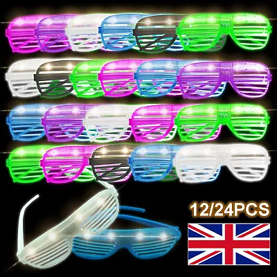 £11.99 • Buy 12/24 Flashing Party Glasses | LED Light Up Glow Neon Shutter Shades Disco Rave