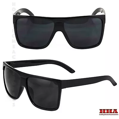 Mens Women All Black Flat Top Rectangular Mob Hip Hop Gangster Sunglasses NEW • $9.95