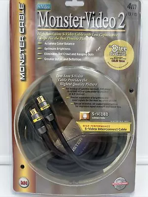 Monster Video 2 High Resolution S-Video Cable 4m 13.1ft 24K Gold Plated Ends NEW • $16.99