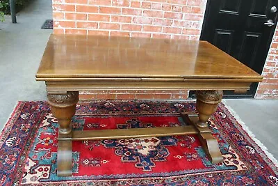 Antique English Renaissance Oak Wood Draw Leaf Table | Dining Room Furniture • $1350