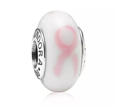 Genuine PANDORA Breast Cancer Awareness Pink Ribbon Silver Murano Charm • £28