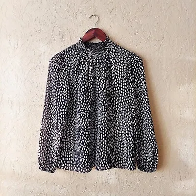 J. Crew Smocked Neck Blouse In Oncilla Cat Animal Print Size XS • $14.99