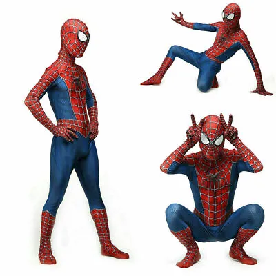 Adult Mens Classic Tobey Maguire Spiderman Tights Kids Cosplay Costume Party New • £22.40