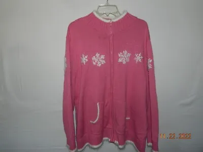 The Quaker Factory Sweater Women's Pink Pearl Snowflake Sweater Size 2X Angora • $34.99