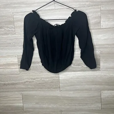 $12.50 • Buy Brandy Melville Womens OS Black Long Sleeve Crop Top Off Shoulder