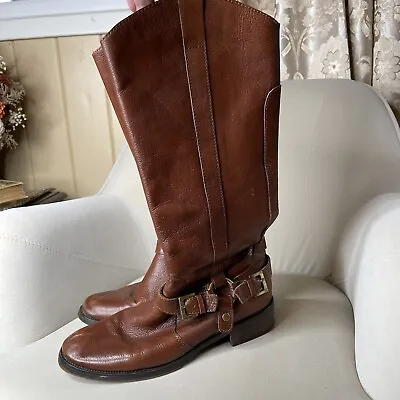 Miz Mooz Size 10 Brown Leather King Knee High Zip Side Riding Boots • $52.24