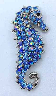 D1-1287 Vintage Brooch Silver Pin 2  Animal Rhinestone Fish Ocean Seahorse • $4.99