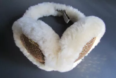 UGG Earmuffs Sand Shearling Gold Sequins Great Used Condition Clean Sanitized • $35.45