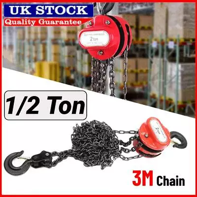 1/2 Ton Chain Block Hoist Garage Car Engine Heavy Load Lifting Tool W/ 3M Chain • £29.98