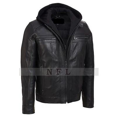 New Men's Biker Motorcycle Slim Fit Hooded Leather Jacket • $109.99