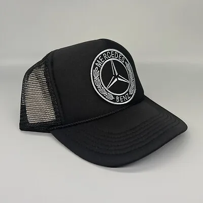 $25.95 • Buy Mercedes Benz All Black Trucker Hat 5 Panel High Crown Trucker Snapback Vintage