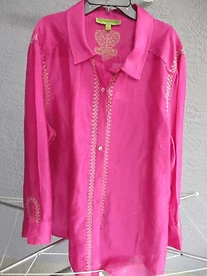 Sigrid Olsen Embroidered Hot Pink Blouse Size 16 • $20