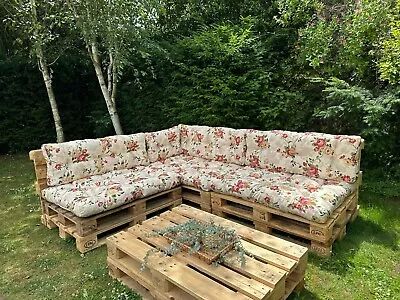 Pallet Cushion Set Corner Sofa Garden Outdoor 2x2.4m Floral Tufted Quilted Pads • £234.95