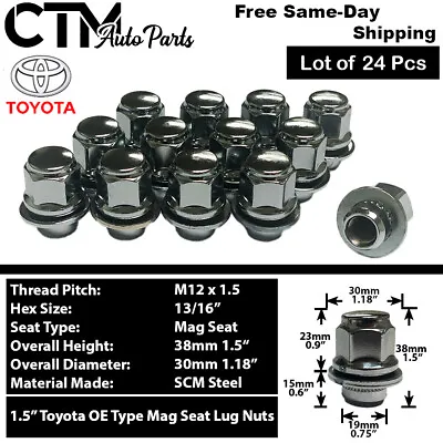 24Pcs CHROME TOYOTA LEXUS SCION FACTORY OEM M12x1.5 MAG SEAT LUG NUT ALLOY WHEEL • $22.99