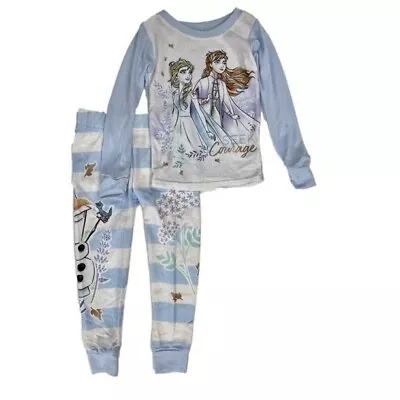 Disney Frozen Girls Blue Seek Courage Anna Elsa Olaf Long Sleeve Pajama Set • $6.49