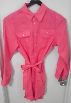 $75.99 • Buy Women's Island Company 100% Linen Pink Dress With Tie Belt, Size S