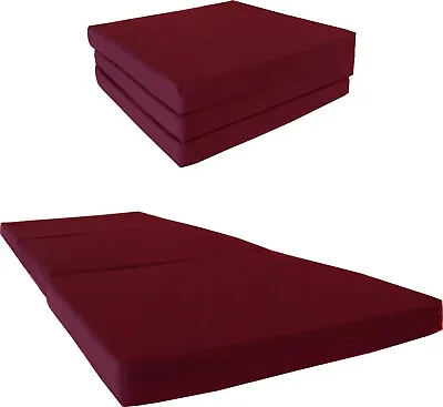 Burgundy Portable Tri Fold Foam Beds 3x27x75 Shikibuton Cushions Density 1.8 • $82