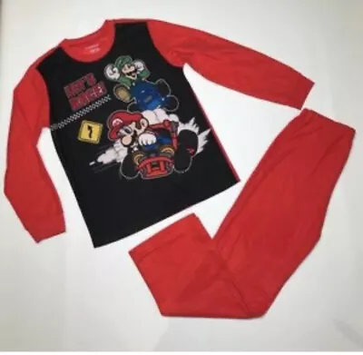 Mario Kart Nintendo Lets Race Long Sleeve Sleeping PJ Boys Shirt 10/12 • $7.25