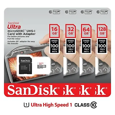 SANDISK 16GB 32GB 64GB 128GB MicroSD SDHC Class 10 TF Memory Card Reader Ultra  • $7.45