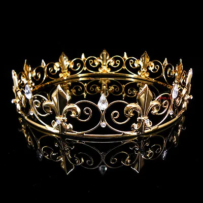 Boy's Imperial Medieval Fleur De Lis Gold King Metal Crown 3.5cm Tall 47cm Circ • $26.49