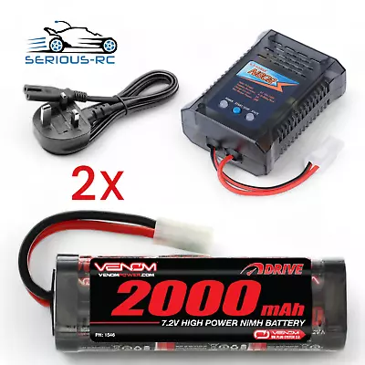 RC Car Batteries 2x 2000mah 7.2v NiMH Battery & 2A Fast Charger - RC Car Tamiya • £41.99