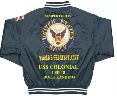 Uss Colonial Lsd-18 Dock Landing Embroidered Satin Jacket(back Only) • $169.95