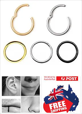 $5.45 • Buy Surgical Steel Hinged Segment Clicker Hoop Ring Lip Ear Nose Body Piercing 1pc