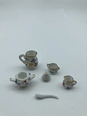 Vintage Dollhouse Miniature Ceramic Tea Sugar Bowl Mismatched Set Replacements • $7.99