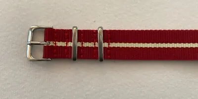 Striped Nato Military Style Watch Strap - Red / Beige 18mm - 22mm • £5.99