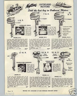 1948 PAPER AD Neptune Outboard Motor 1.7 3.5 2.5 5 7 10 HP Motors • $7.99