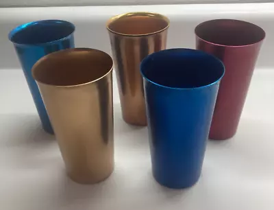 Vintage MCM Retro Rainbow Colored Aluminum Tumbler Drinking Cups Mixed Lot Of 6 • $15