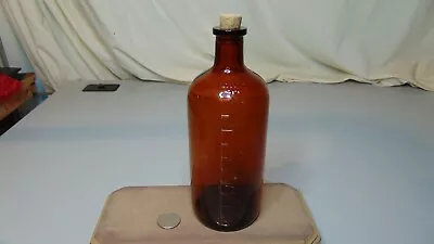 Vintage Brown Owens Illinois Medicine Glass Bottle With Cork 500 Mils • $15