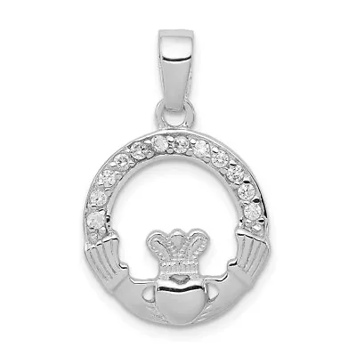 Sterling Silver 925 Round Irish Celtic Claddagh With CZ Charm Pendant 1.02 Inch • $33.53