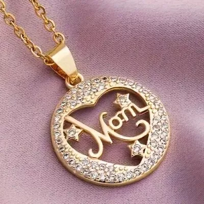 Mom Heart Round Pendant 1Ct Round Cut Lab Created Diamond 14K Yellow Gold Plated • $85