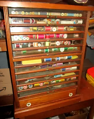 Antique 13 Drawer Spool Cabinet Country Store Display W/Thread - NICE! • $999.95