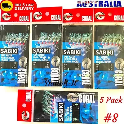 5 Pack Sabiki Bait Jigs Size 8 Hook  Yakkas  Live Bait Rig Fishing Lures • $10.99