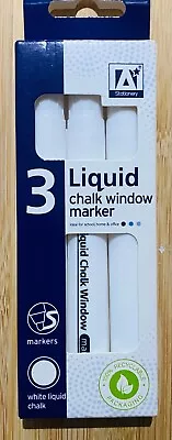 3x White Liquid Chalk Window Marker Pens Glass Windows Plastic Blackboard Office • £3.99